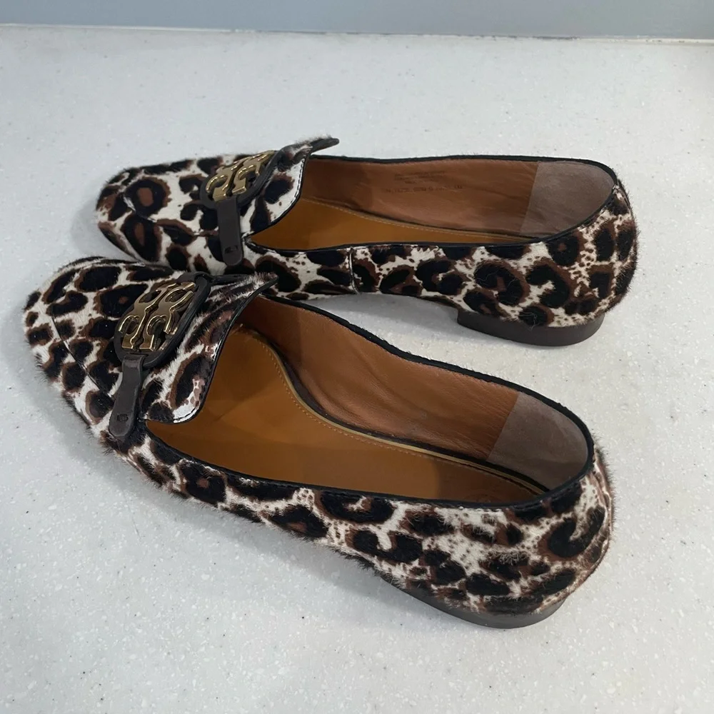 Tory Burch Miller Logo Leopard Calf Hair Loafers | Size 6 | Authentic